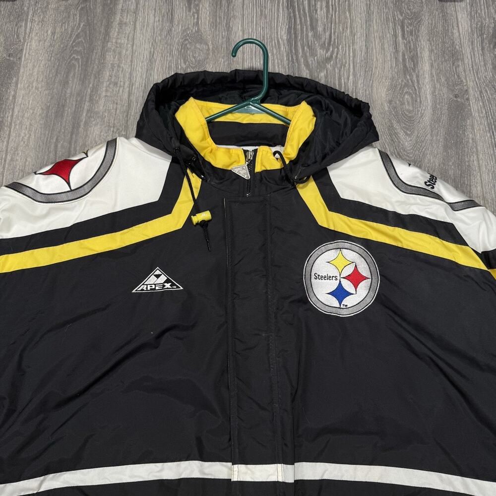 VTG NFL Pro Line Apex One 90s Pittsburgh Steelers Mens XL Puffer Jacket w/ Hood - Picture 2 of 11
